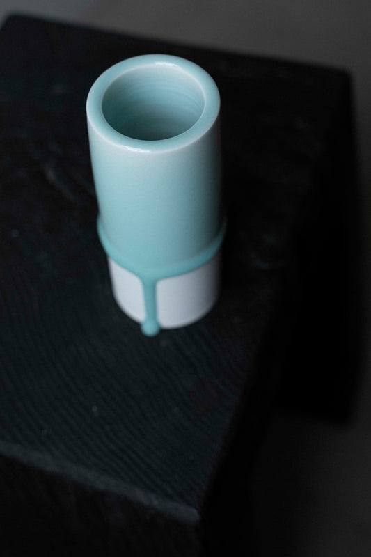 White Porcelain & Celadon Cylinder, Large by Jae Jun Lee