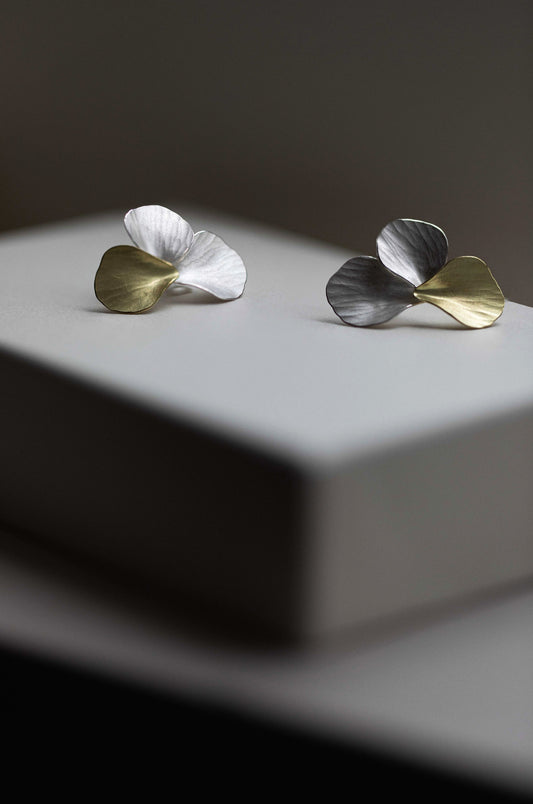 Ripple Combination Earrings in Silver & Gold by Kayo Saito