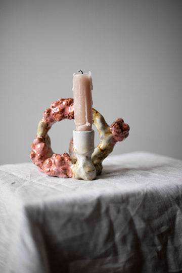 Candlestick with Pink Berries by Kina Björklund