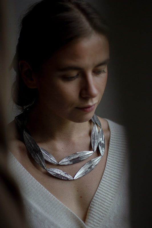 Frozen Leaf,  Rosewood Platinum Necklace by Makiko Oda