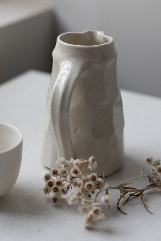 Grogged Porcelain Faceted Jug with Glaze by Nicola Tassie