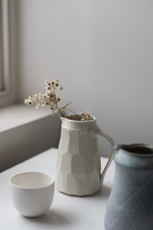 Grogged Porcelain Faceted Jug with Glaze by Nicola Tassie