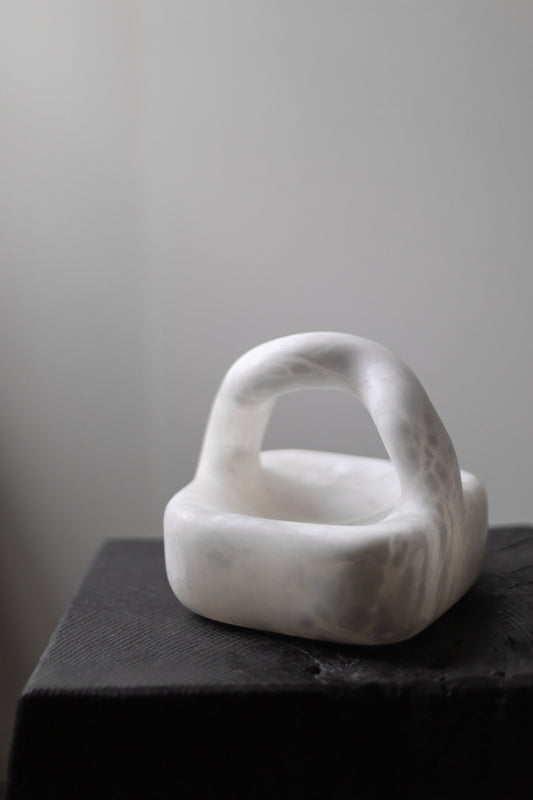 Basket Sculpture in White Translucent Alabaster by Oliver Cook